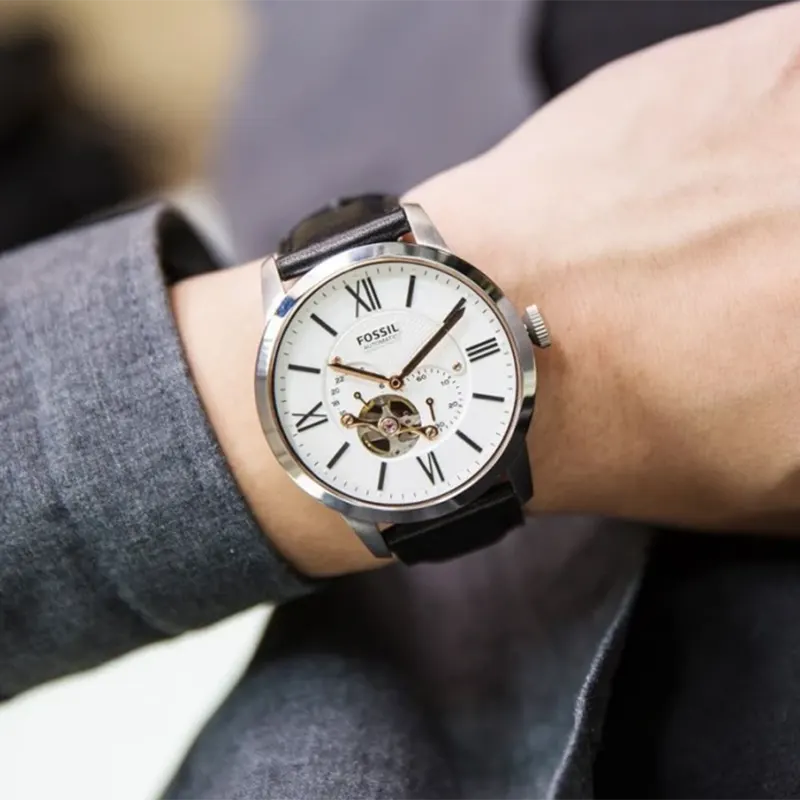 Fossil Townsman White Dial Black Leather Men's Watch- ME3104